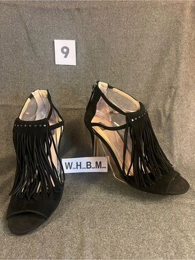 NEW Black suede-like Fringe Peep-Toe High Heel Sandals